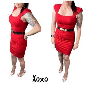 Xoxo red square neck pencil mini dress with belt. Size 11/12